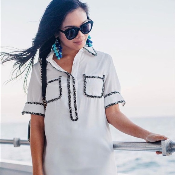 New Mini Dress With White With Tweed Trim